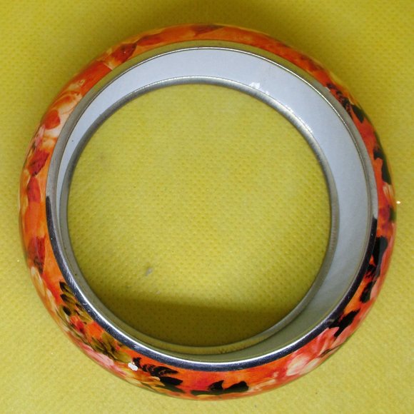 WIDE ENAMEL Cuff Bracelet Floral Enamel Bangle Cuff Bracelet Enamel SilverTone - Picture 9 of 9